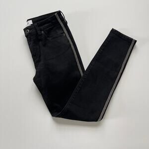 Pistola Mid Rise Skinny Jean Jet Black Metal Detailing Tuxedo Stripe Size 27